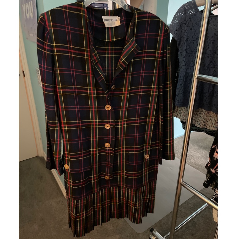 C.1980 vintage plaid dress with shoulder pads